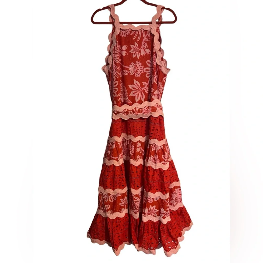 NWT FARM Rio Flowerful Birds Red Mix Midi Dress Sz XL - Picture 3 of 8